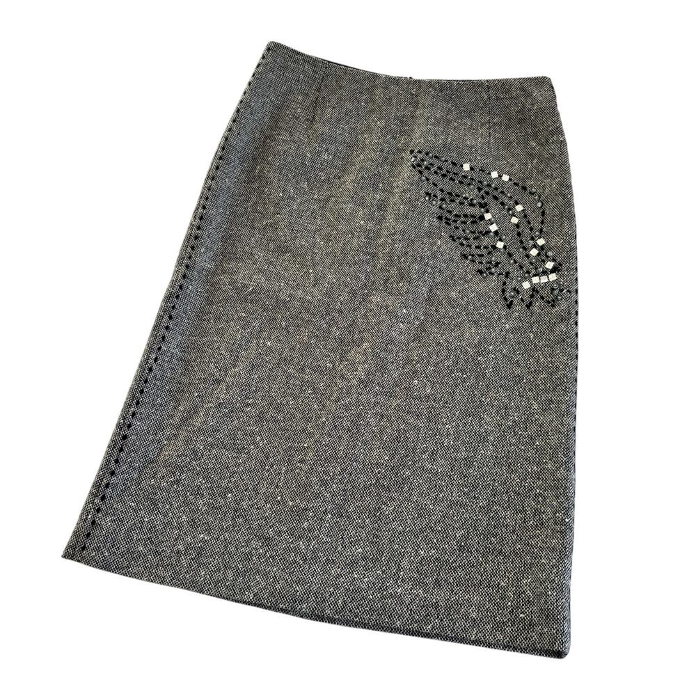 BCBGMAXAZRIA Vintage 90's Chic Embellished Gray Wool Tweed Skirt Womens size 4